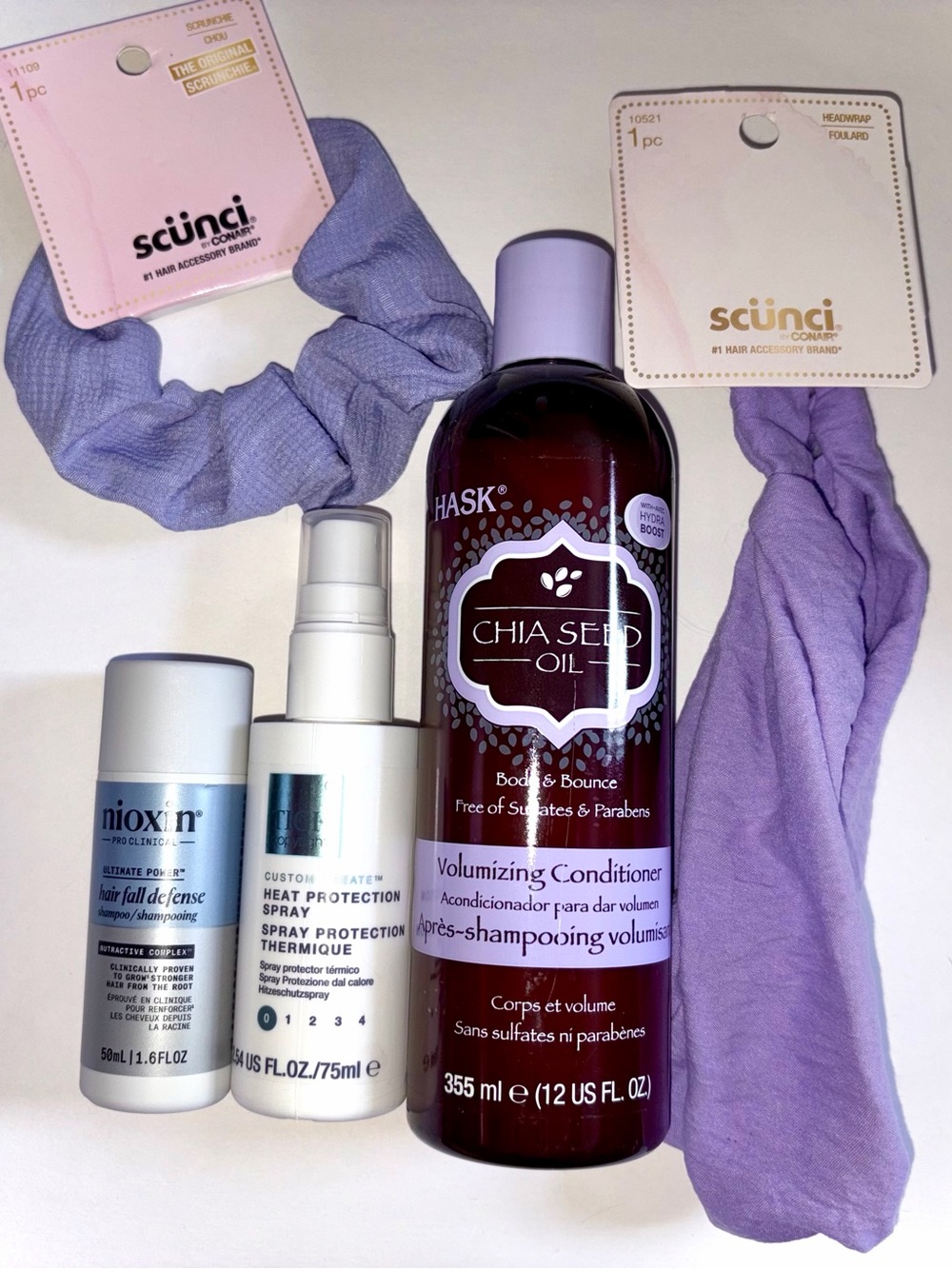 5 PC Hair Lot: Nioxin Fall Defense Shampoo 1.6fl.oz Hask Chia Conditioner Tigi